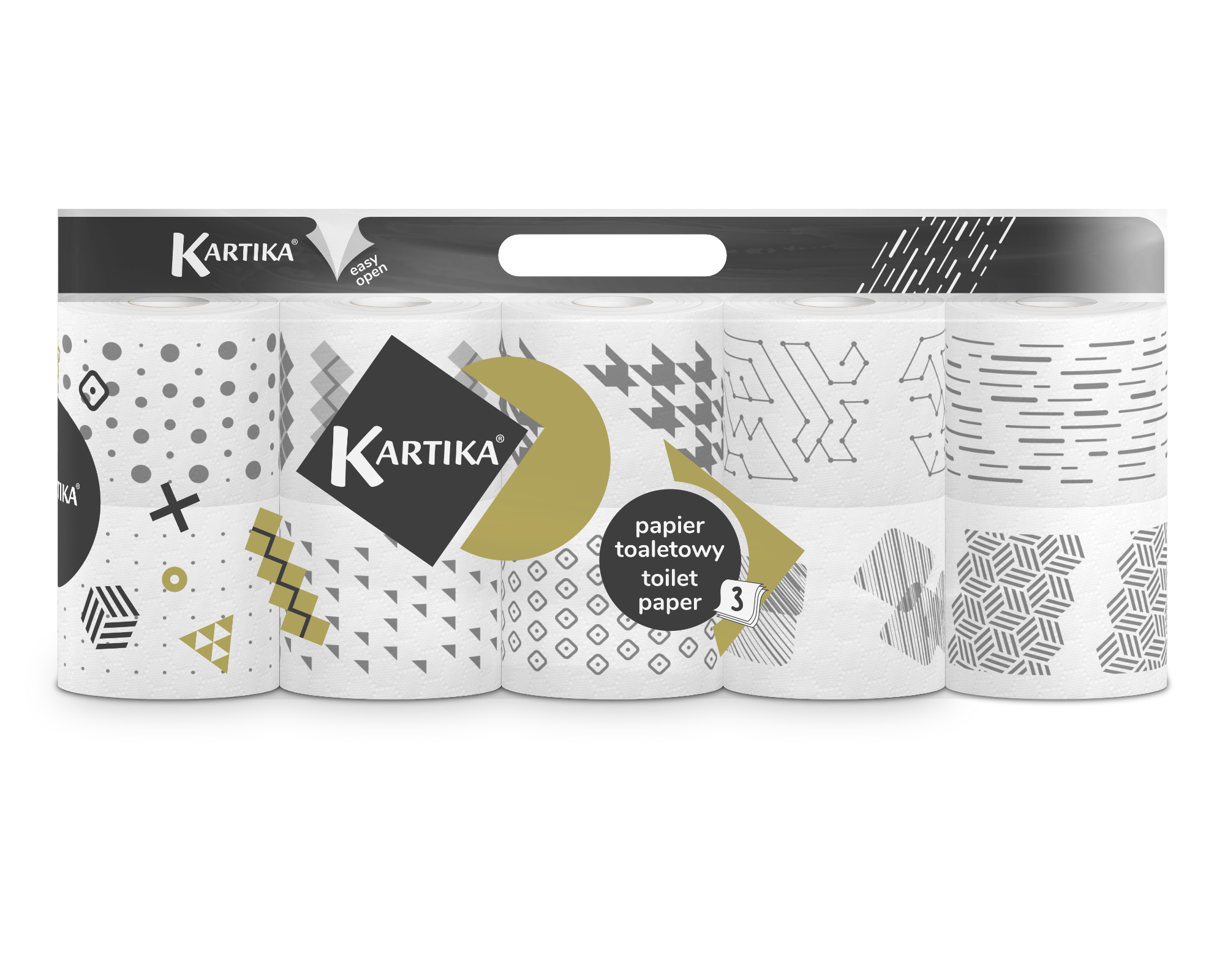 Papier toaletowy Kartika Modern Black 10 rolek 200 listków 3 warstwy